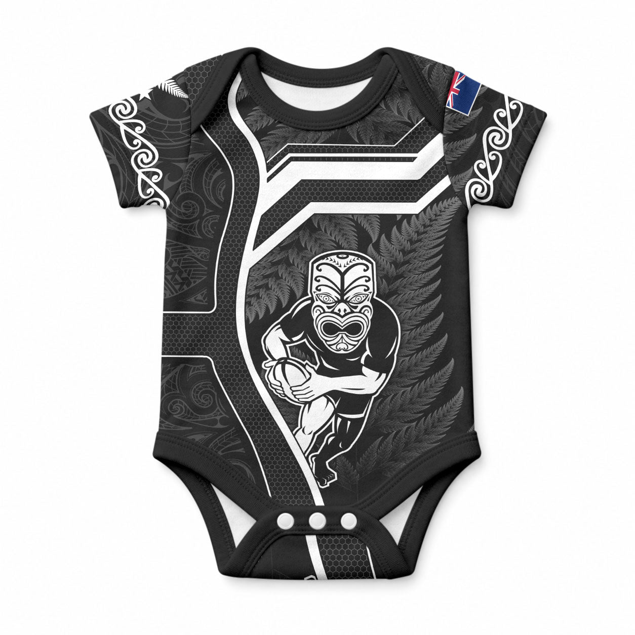 Custom New Zealand Aotearoa Rugby Baby Onesie Black Fern Maori Tribal Sporty Style LT9 Black - Polynesian Pride
