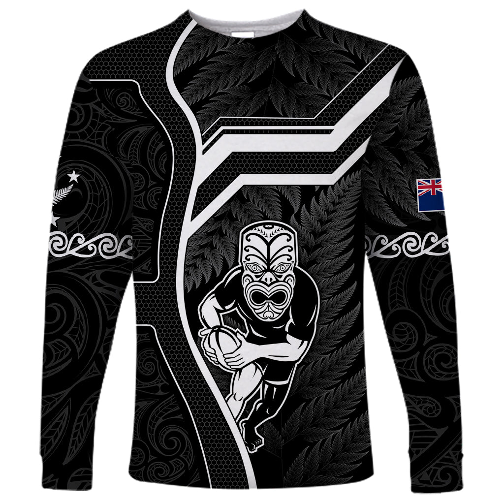 Custom New Zealand Aotearoa Rugby Long Sleeve Shirt Black Fern Maori Tribal Sporty Style LT9 Unisex Black - Polynesian Pride