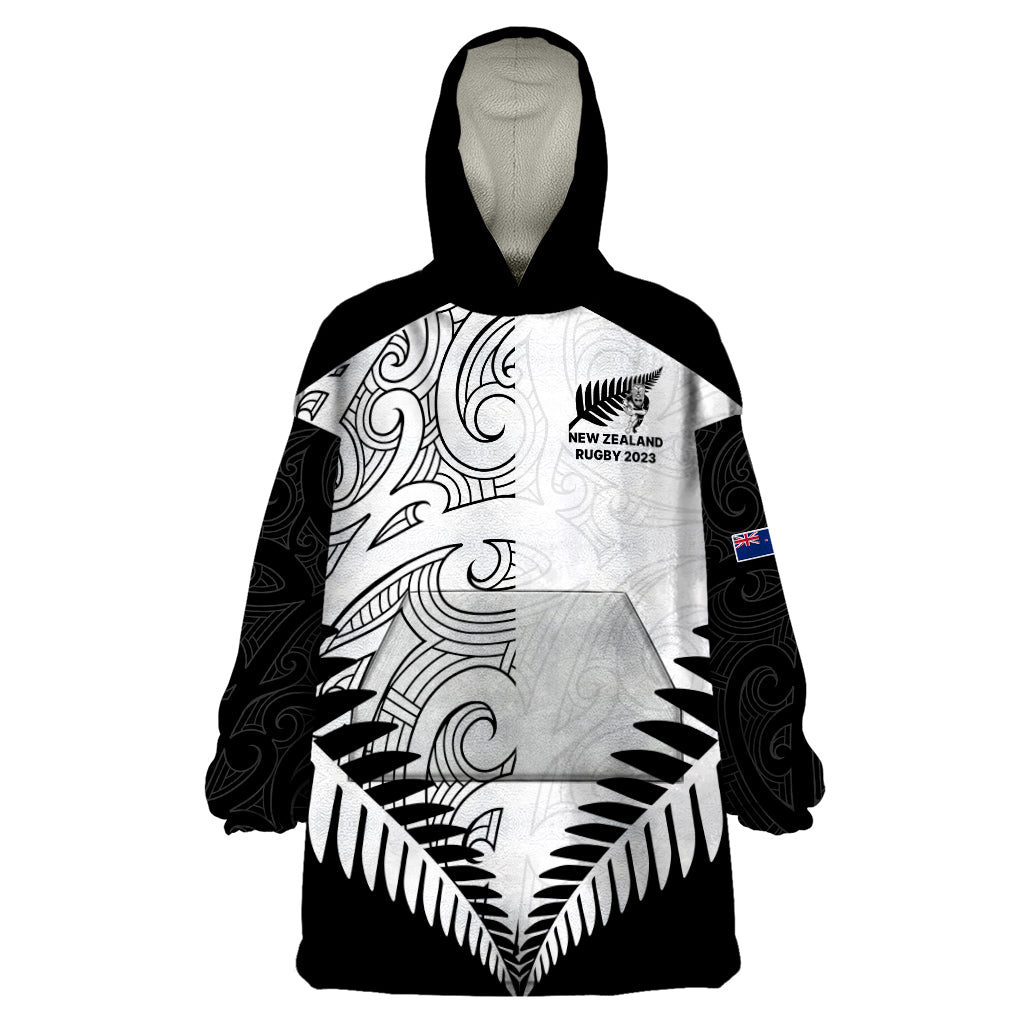 New Zealand Rugby Wearable Blanket Hoodie Proud Aoteroa Stylised Maori Koru LT9 One Size Black - Polynesian Pride