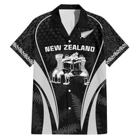 New Zealand Aotearoa Rugby Family Matching Mermaid Dress and Hawaiian Shirt Haka Dance Mixed Silver Fern Sporty Style LT9 Dad's Shirt - Short Sleeve Black - Polynesian Pride