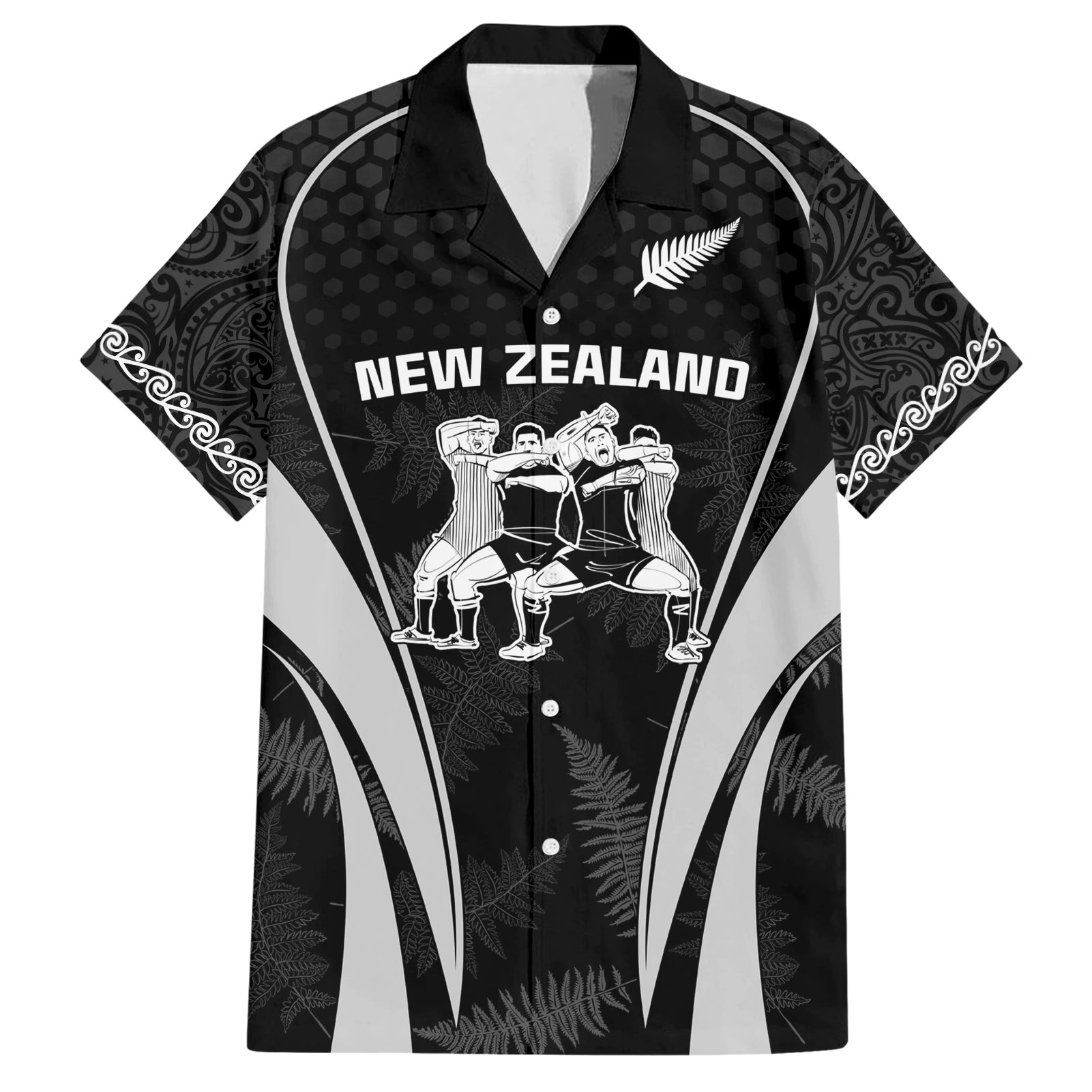 New Zealand Aotearoa Rugby Hawaiian Shirt Haka Dance Mixed Silver Fern Sporty Style LT9 Black - Polynesian Pride