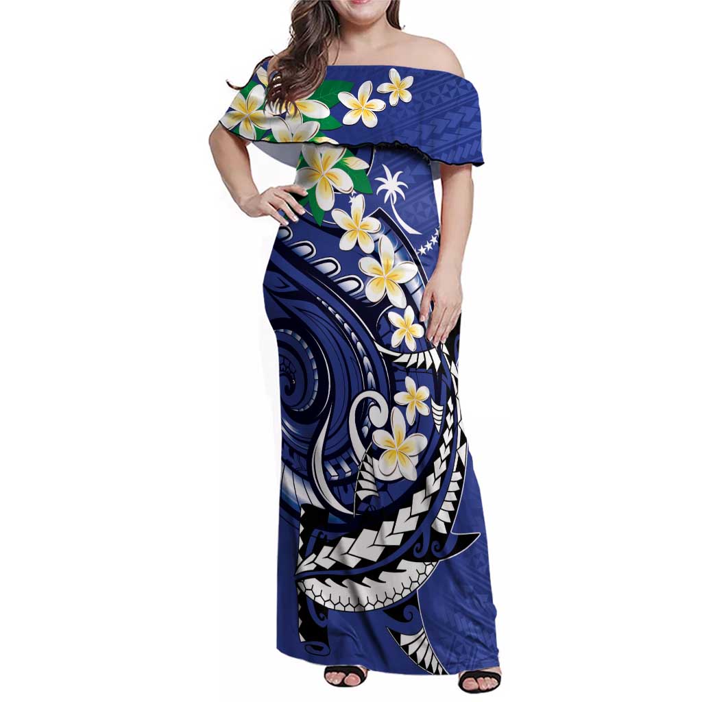 FSM Chuuk State Polynesian Shark Tattoo Personalised Family Matching Off Shoulder Maxi Dress and Hawaiian Shirt