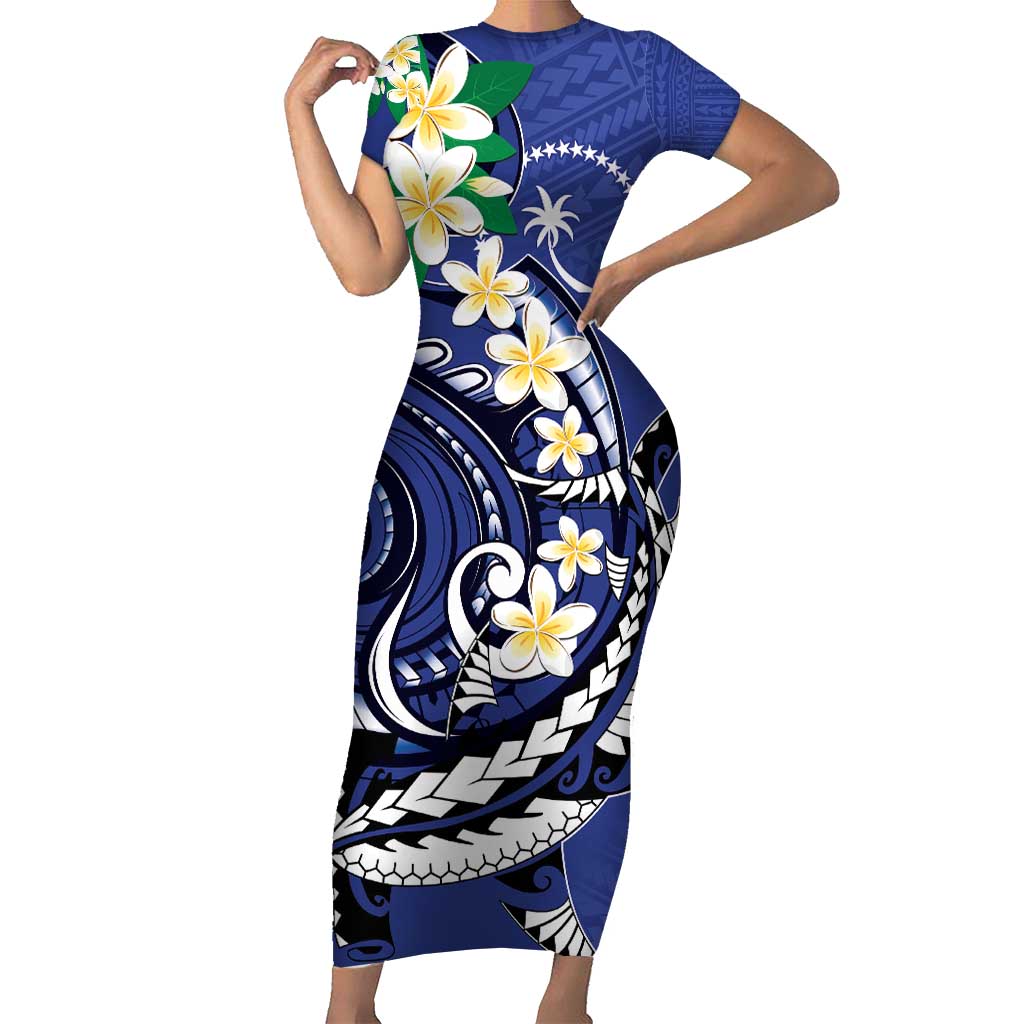 FSM Chuuk State Polynesian Shark Tattoo Personalised Short Sleeve Bodycon Dress