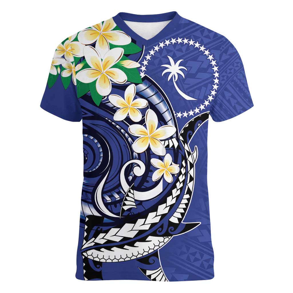 FSM Chuuk State Polynesian Shark Tattoo Personalised Women V-Neck T-Shirt