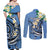 FSM Kosrae Polynesian Shark Tattoo Personalised Couples Matching Off Shoulder Maxi Dress and Long Sleeve Button Shirt