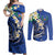 FSM Pohnpei Polynesian Shark Tattoo Personalised Couples Matching Off Shoulder Maxi Dress and Long Sleeve Button Shirt