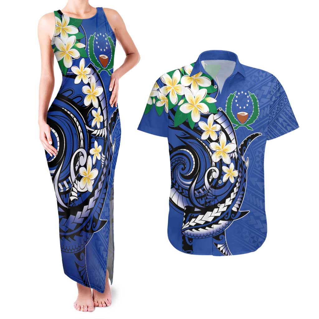 FSM Pohnpei Polynesian Shark Tattoo Personalised Couples Matching Tank Maxi Dress and Hawaiian Shirt