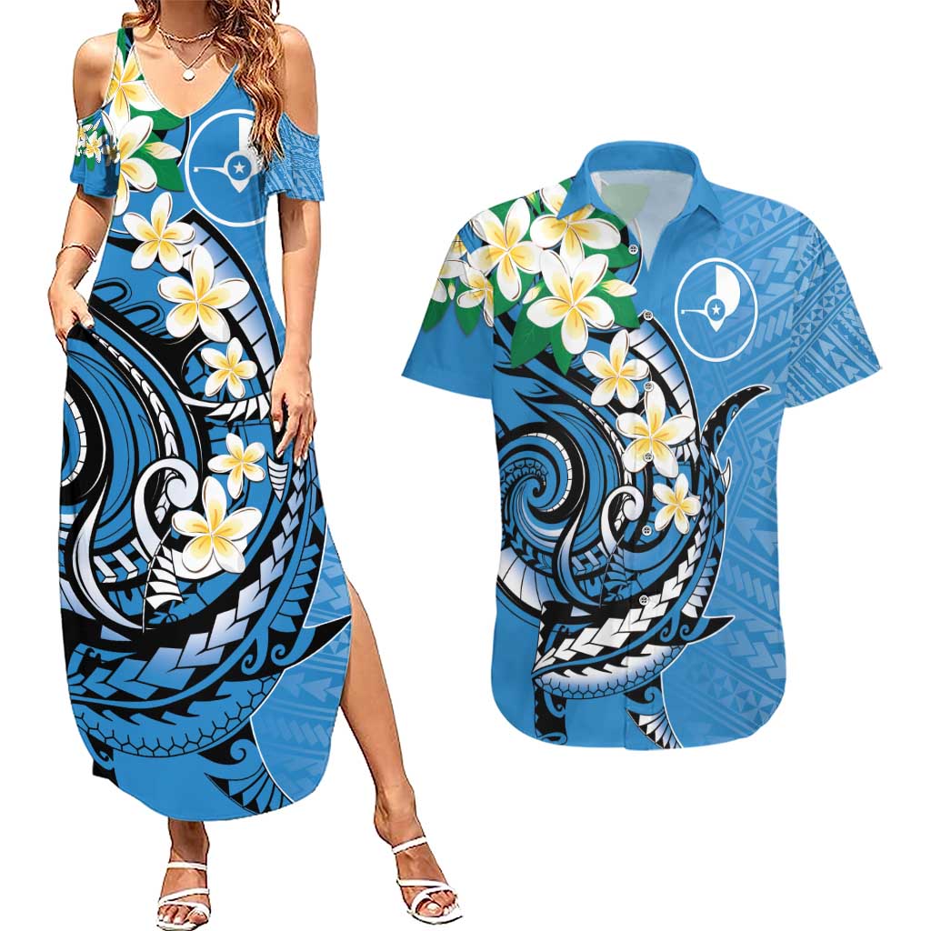 FSM Yap State Polynesian Shark Tattoo Personalised Couples Matching Summer Maxi Dress and Hawaiian Shirt