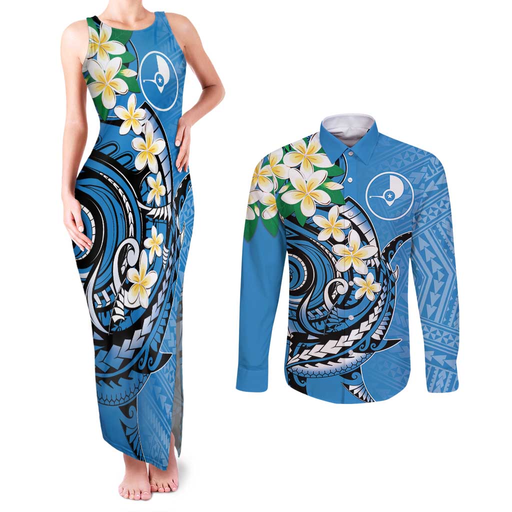 FSM Yap State Polynesian Shark Tattoo Personalised Couples Matching Tank Maxi Dress and Long Sleeve Button Shirt