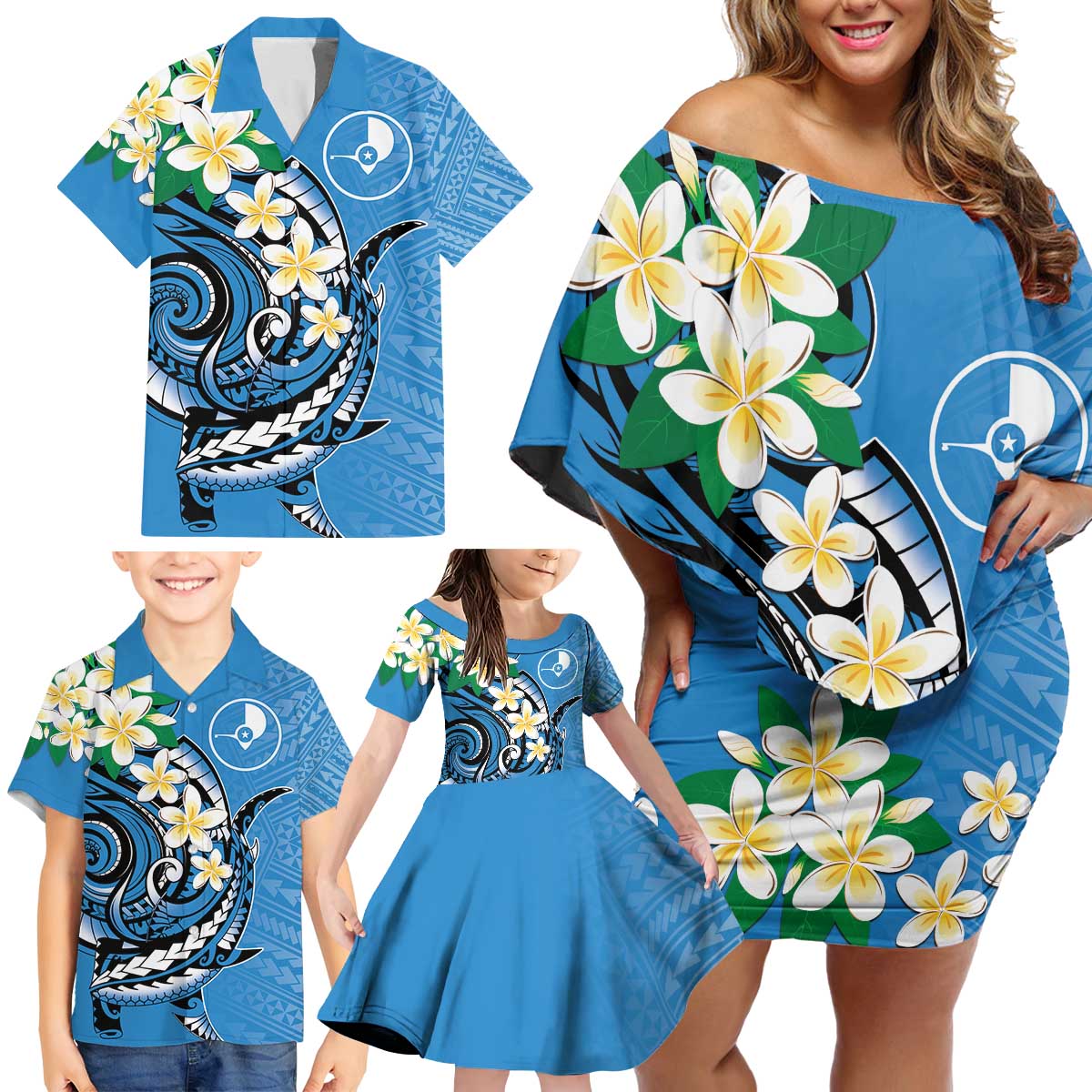 FSM Yap State Polynesian Shark Tattoo Personalised Family Matching Off Shoulder Short Dress and Hawaiian Shirt