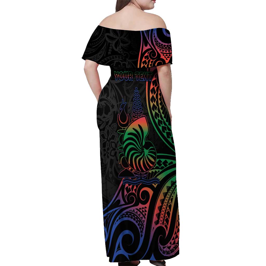 New Caledonia Polynesian Tatoo Personalised Off Shoulder Maxi Dress
