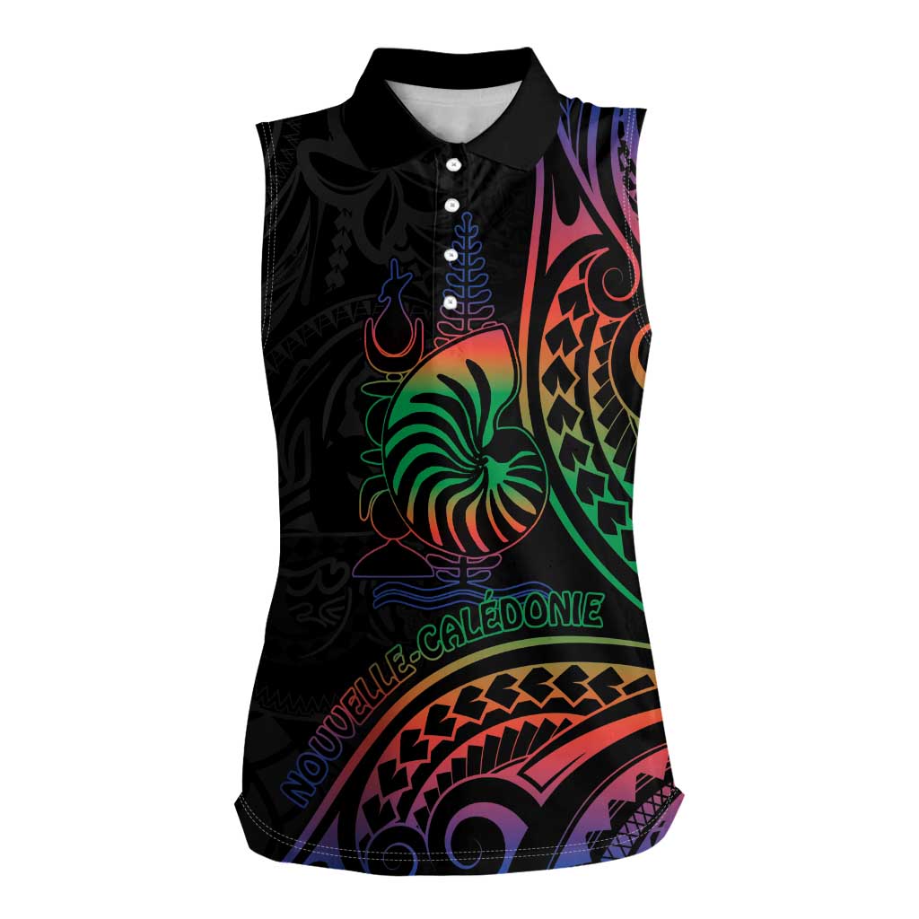 New Caledonia Polynesian Tatoo Personalised Women Sleeveless Polo Shirt