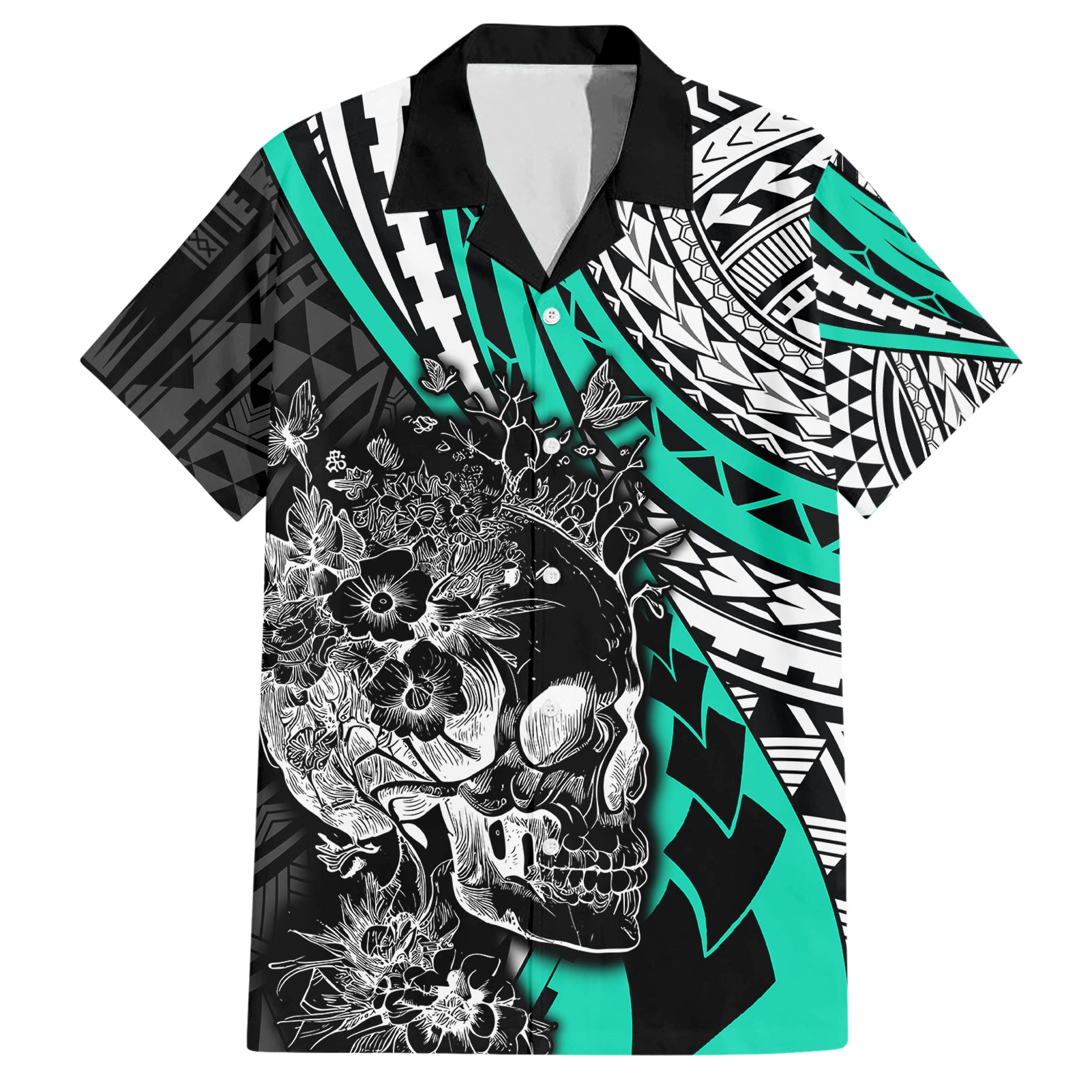 personalised-polynesia-skull-hawaiian-shirt-tattoo-in-the-style-of-maori-with-marine-life-aqua