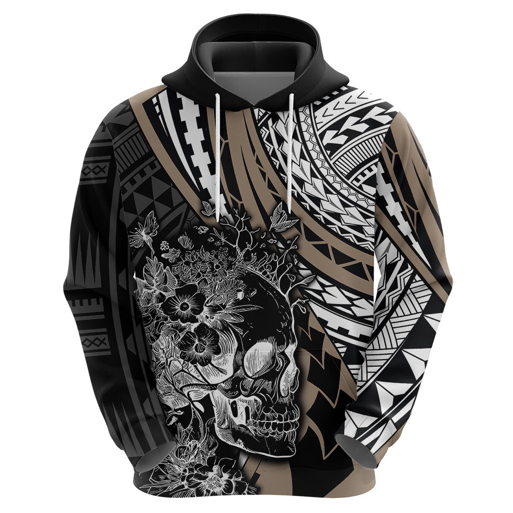 Personalised Polynesia Skull Hoodie Tattoo In The Style Of Maori With Marine Life Gold LT9 - Polynesian Pride