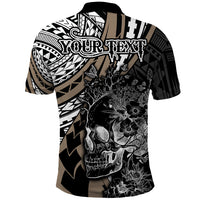 Personalised Polynesia Skull Polo Shirt Tattoo In The Style Of Maori With Marine Life Gold LT9 - Polynesian Pride