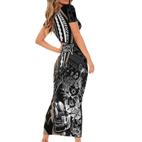 Personalised Polynesia Skull Short Sleeve Bodycon Dress Tattoo In The Style Of Maori With Marine Life Gold LT9 - Polynesian Pride