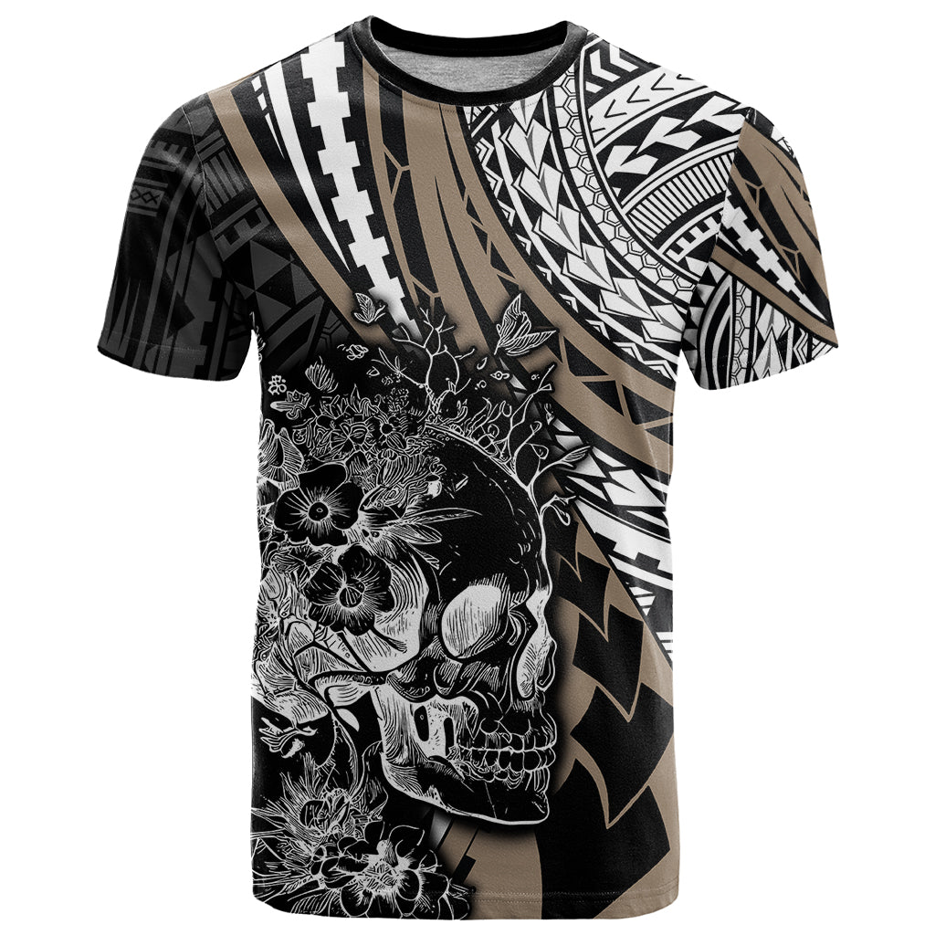 Personalised Polynesia Skull T Shirt Tattoo In The Style Of Maori With Marine Life Gold LT9 Gold - Polynesian Pride