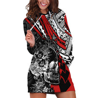 Personalised Polynesia Skull Hoodie Dress Tattoo In The Style Of Maori With Marine Life Red LT9 Red - Polynesian Pride