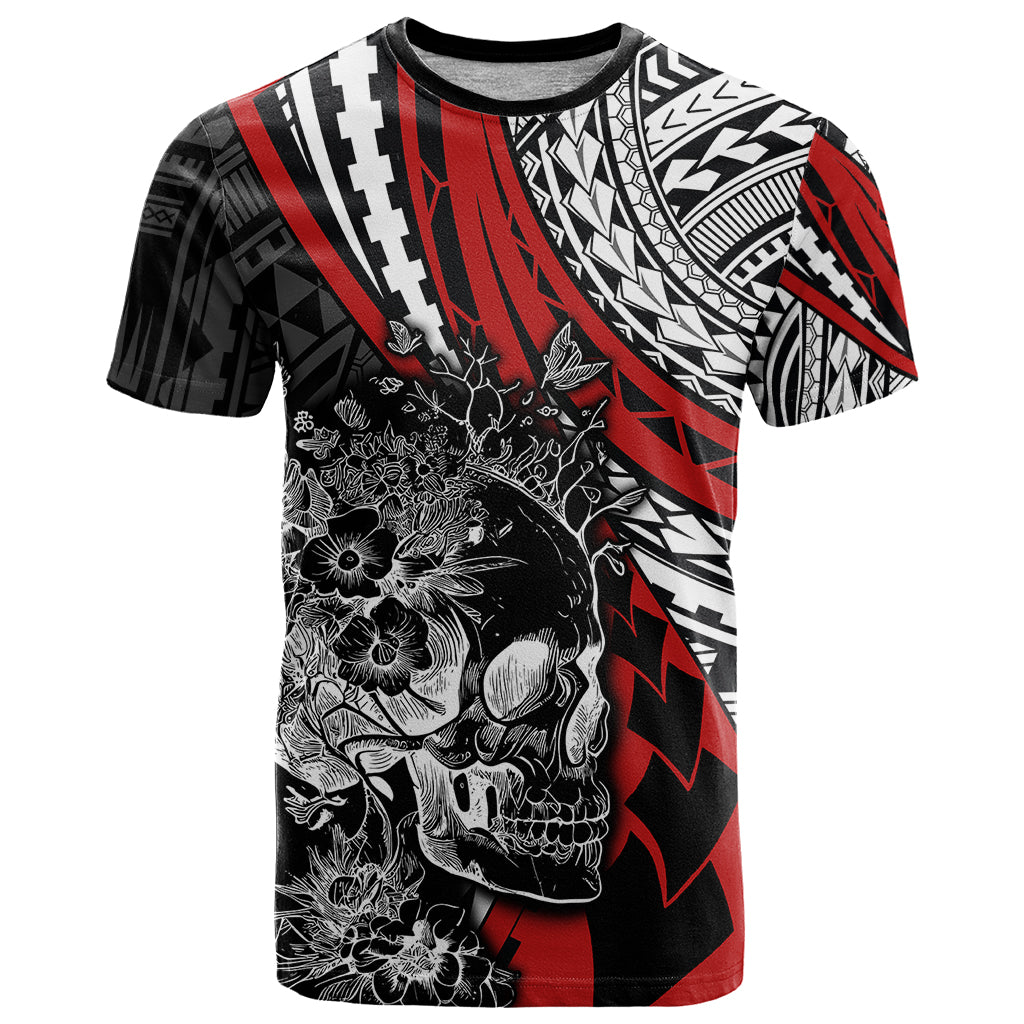 Personalised Polynesia Skull T Shirt Tattoo In The Style Of Maori With Marine Life Red LT9 Red - Polynesian Pride