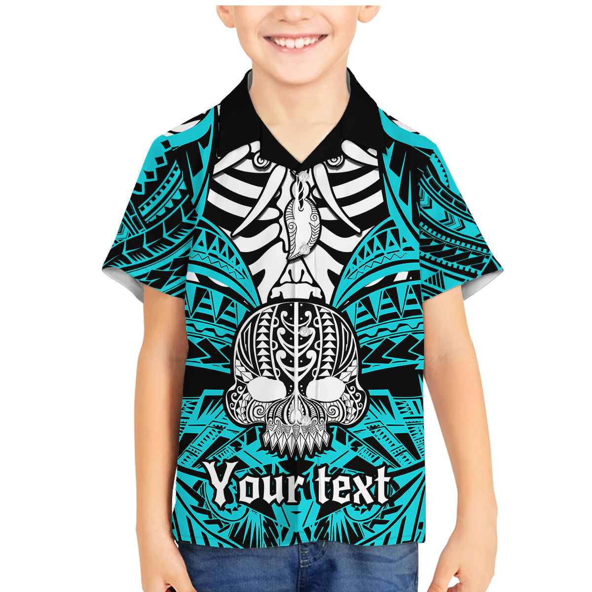 personalised-polynesia-skull-family-matching-mermaid-dress-and-hawaiian-shirt-with-boars-tusk-aqua-arty-vibe