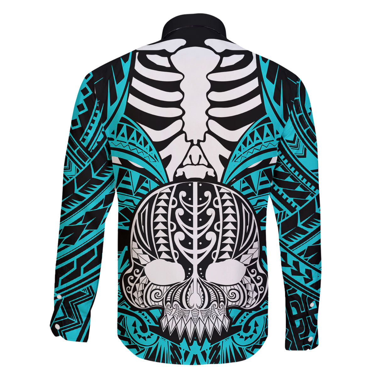 personalised-polynesia-skull-family-matching-off-shoulder-short-dress-and-hawaiian-shirt-with-boars-tusk-aqua-arty-vibe