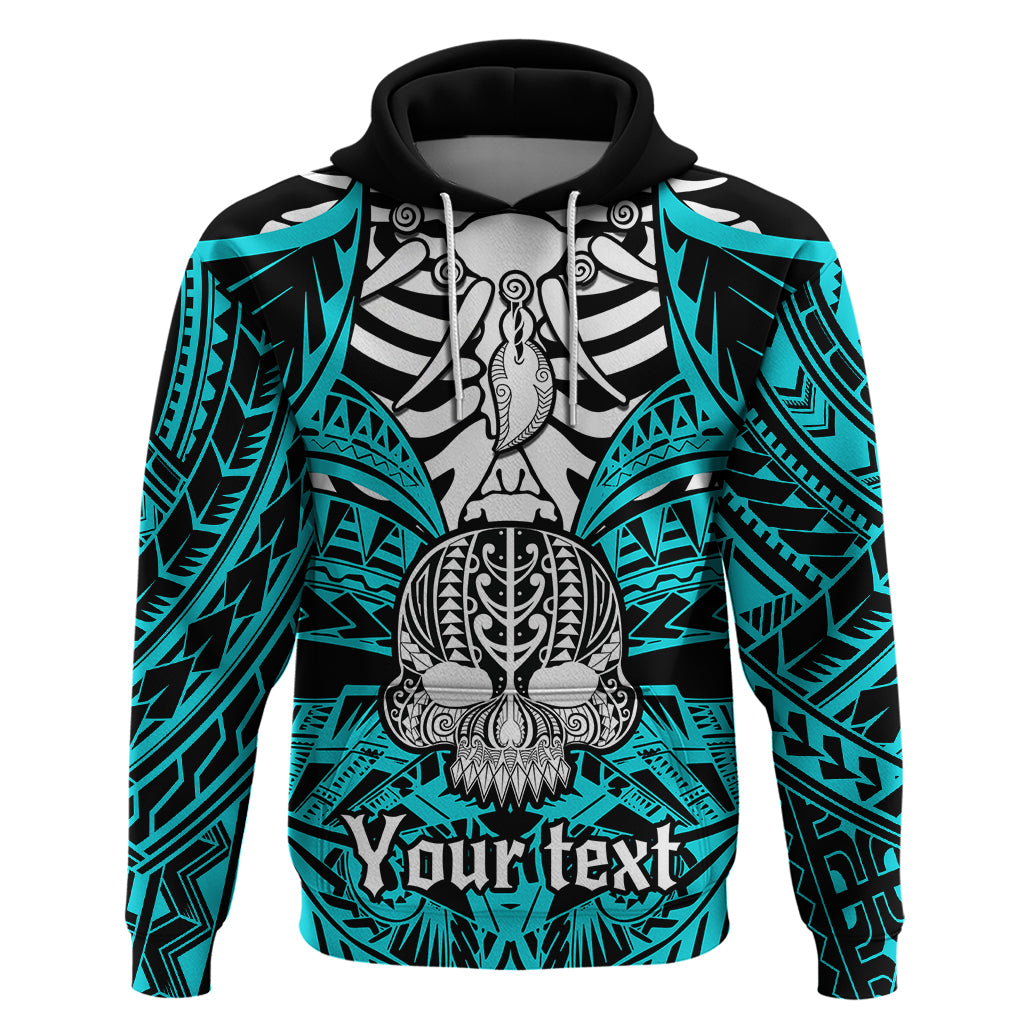 Personalised Polynesia Skull Hoodie With Boars Tusk Aqua Arty Vibe LT9 Aqua - Polynesian Pride