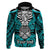 Personalised Polynesia Skull Hoodie With Boars Tusk Aqua Arty Vibe LT9 Aqua - Polynesian Pride