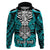 Personalised Polynesia Skull Hoodie With Boars Tusk Aqua Arty Vibe LT9 - Polynesian Pride