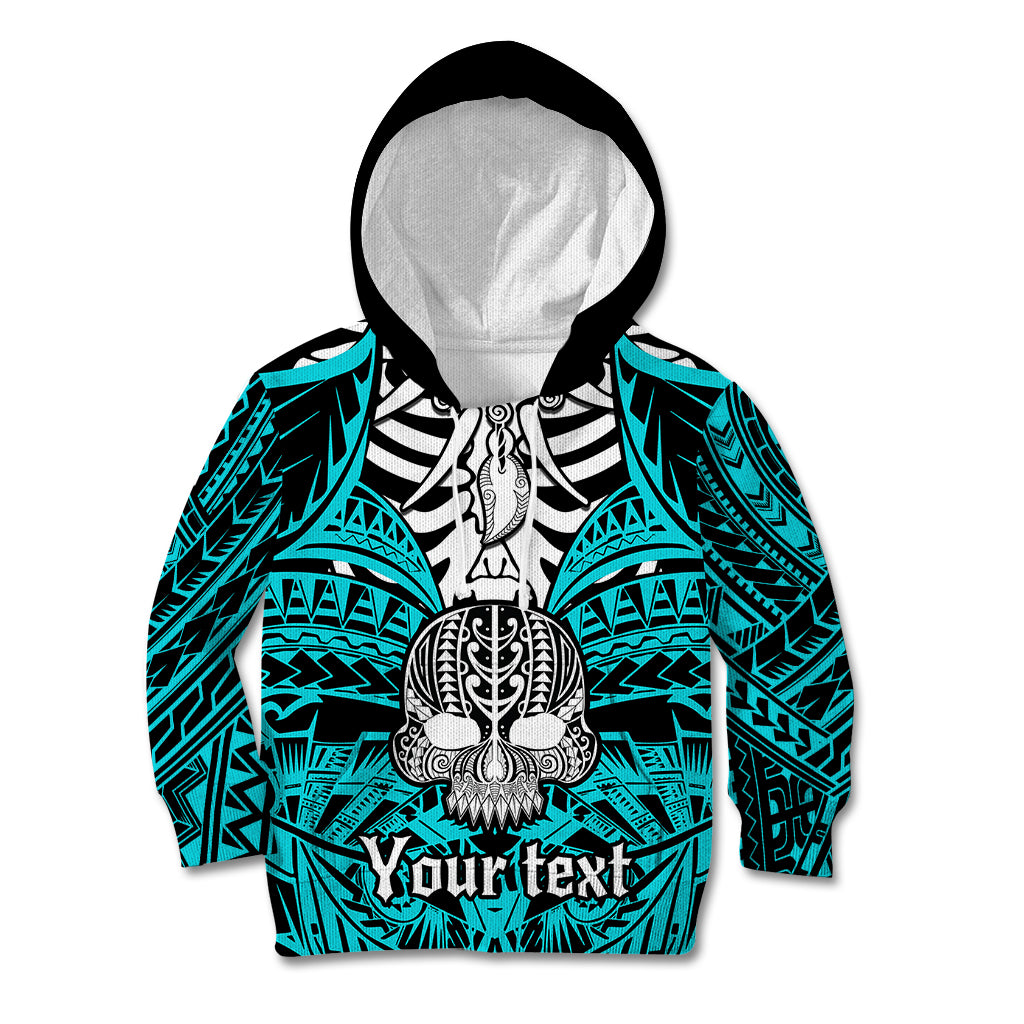 Personalised Polynesia Skull Kid Hoodie With Boars Tusk Aqua Arty Vibe LT9 Hoodie Aqua - Polynesian Pride