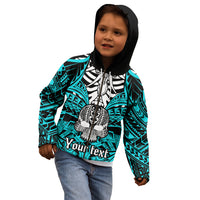 Personalised Polynesia Skull Kid Hoodie With Boars Tusk Aqua Arty Vibe LT9 - Polynesian Pride