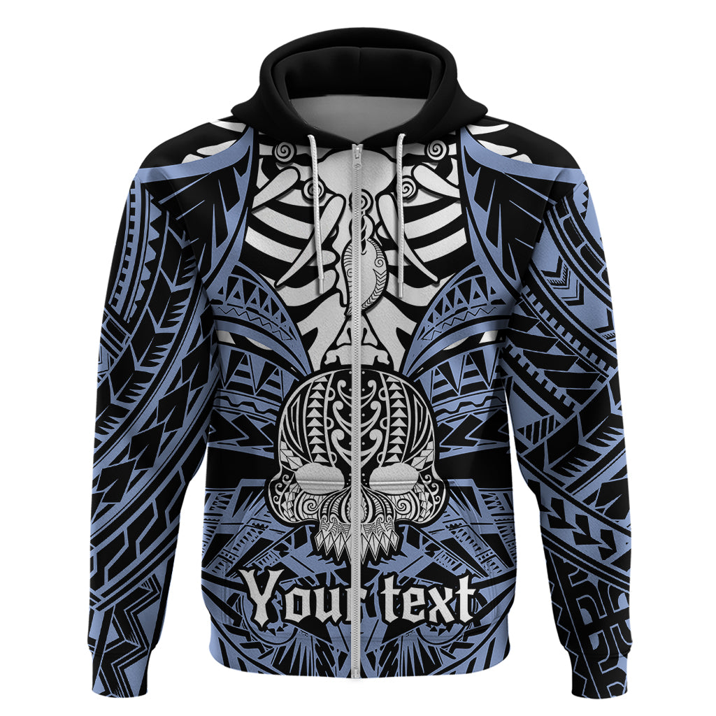 Personalised Polynesia Skull Hoodie With Boars Tusk Blue Arty Vibe LT9 - Polynesian Pride