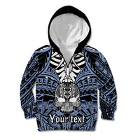 Personalised Polynesia Skull Kid Hoodie With Boars Tusk Blue Arty Vibe LT9 Zip Hoodie Blue - Polynesian Pride