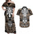 personalised-polynesia-skull-couples-matching-off-shoulder-maxi-dress-and-hawaiian-shirt-with-boars-tusk-gold-arty-vibe