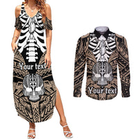 personalised-polynesia-skull-couples-matching-summer-maxi-dress-and-long-sleeve-button-shirts-with-boars-tusk-gold-arty-vibe