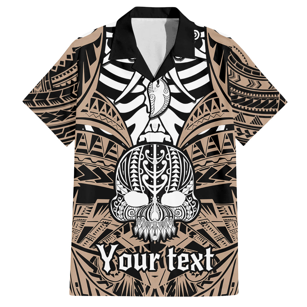 Personalised Polynesia Skull Family Matching Puletasi Dress and Hawaiian Shirt With Boars Tusk Gold Arty Vibe LT9 Dad's Shirt - Short Sleeve Gold - Polynesian Pride