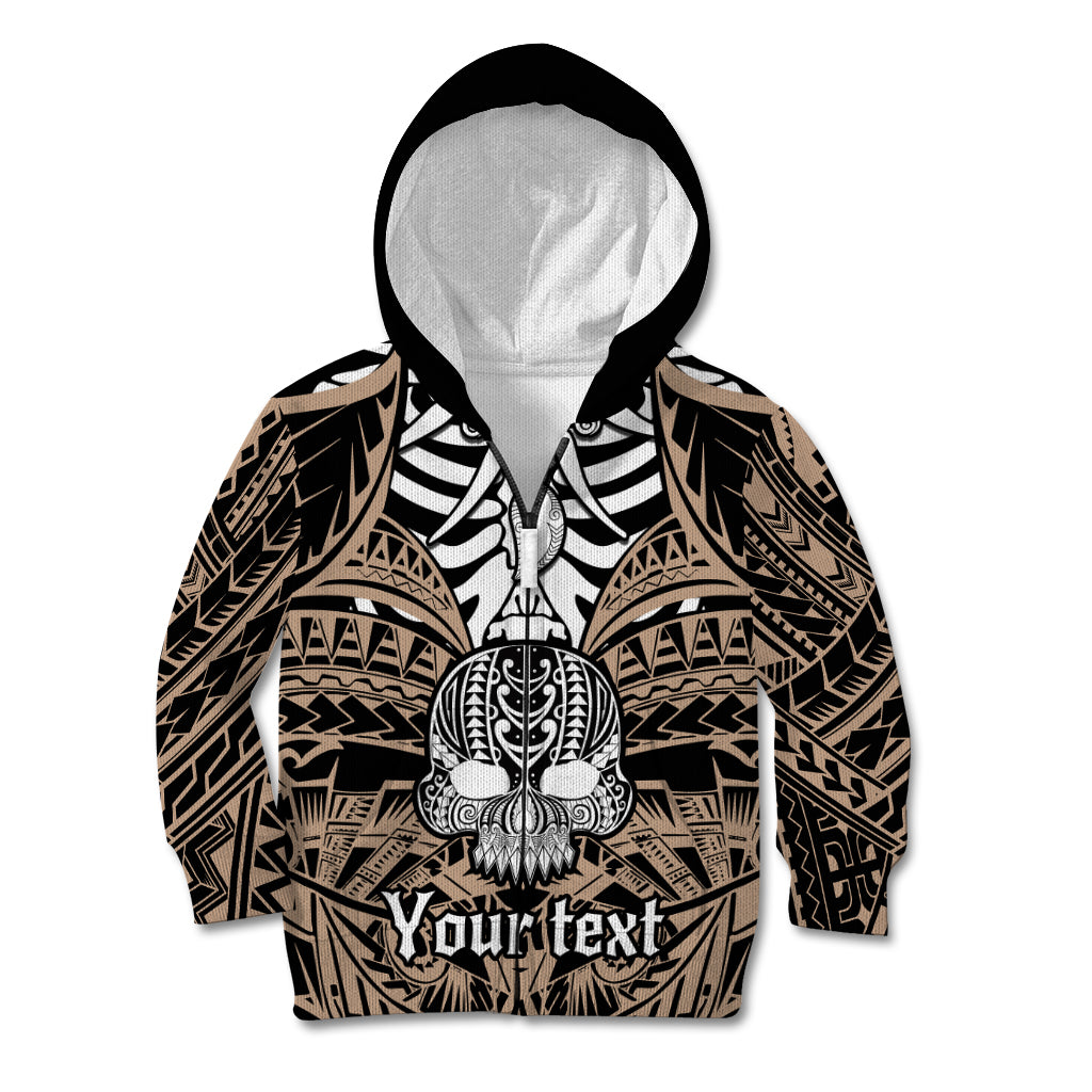 Personalised Polynesia Skull Kid Hoodie With Boars Tusk Gold Arty Vibe LT9 Zip Hoodie Gold - Polynesian Pride