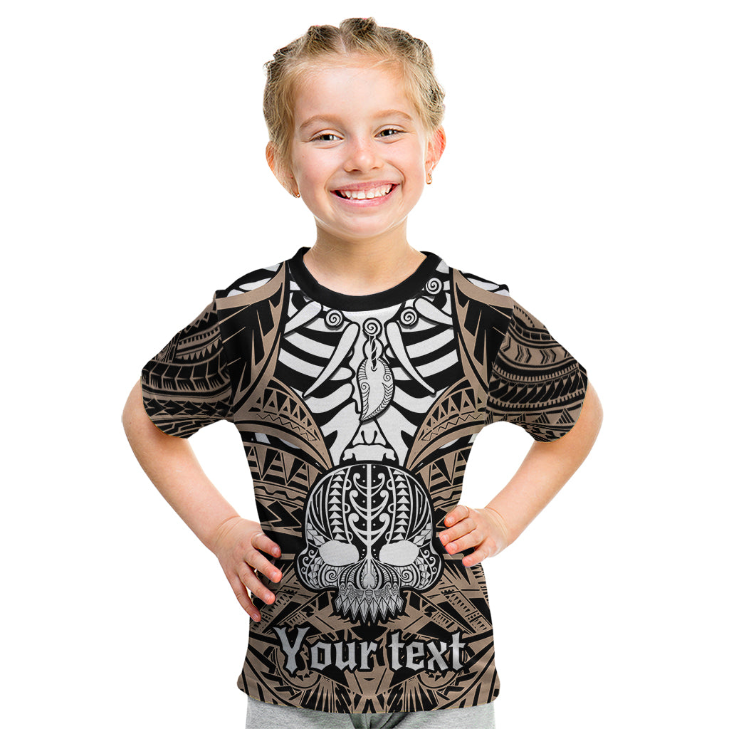 Personalised Polynesia Skull Kid T Shirt With Boars Tusk Gold Arty Vibe LT9 Gold - Polynesian Pride