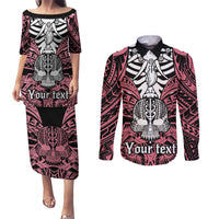 personalised-polynesia-skull-couples-matching-puletasi-dress-and-long-sleeve-button-shirts-with-boars-tusk-pink-arty-vibe