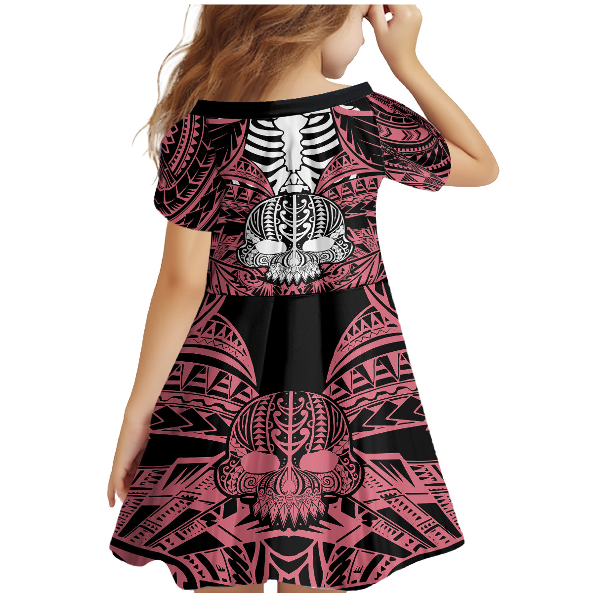 personalised-polynesia-skull-family-matching-mermaid-dress-and-hawaiian-shirt-with-boars-tusk-pink-arty-vibe