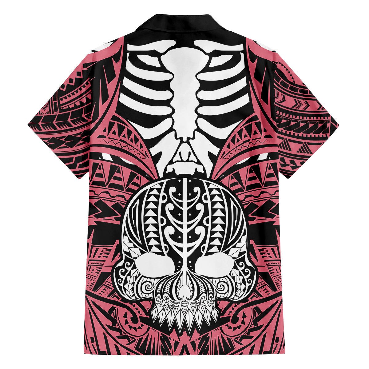 personalised-polynesia-skull-family-matching-off-shoulder-long-sleeve-dress-and-hawaiian-shirt-with-boars-tusk-pink-arty-vibe
