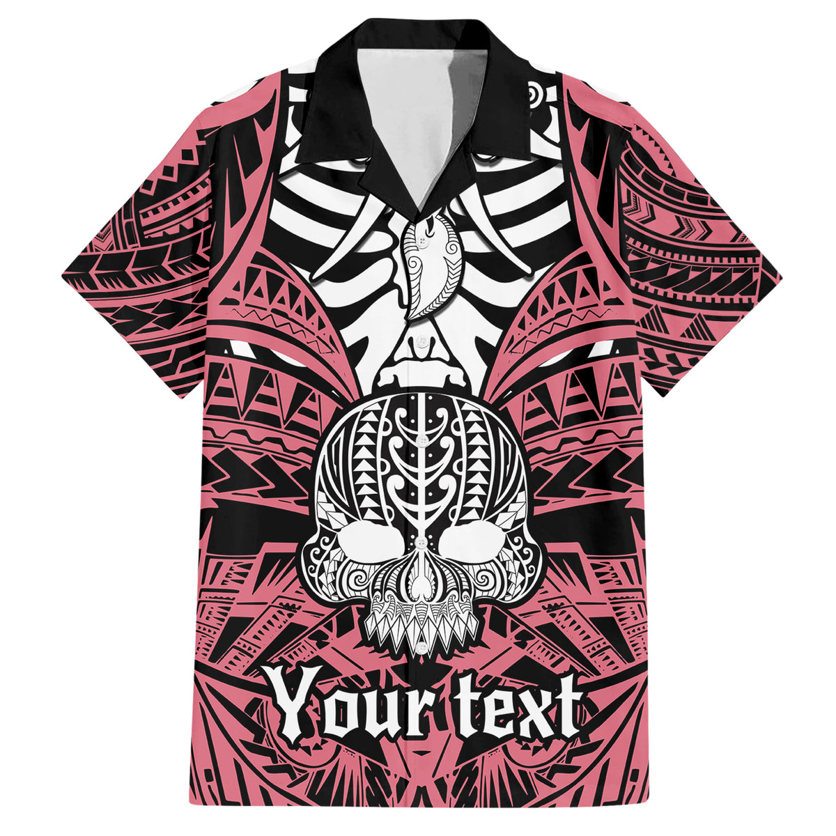 personalised-polynesia-skull-family-matching-short-sleeve-bodycon-dress-and-hawaiian-shirt-with-boars-tusk-pink-arty-vibe