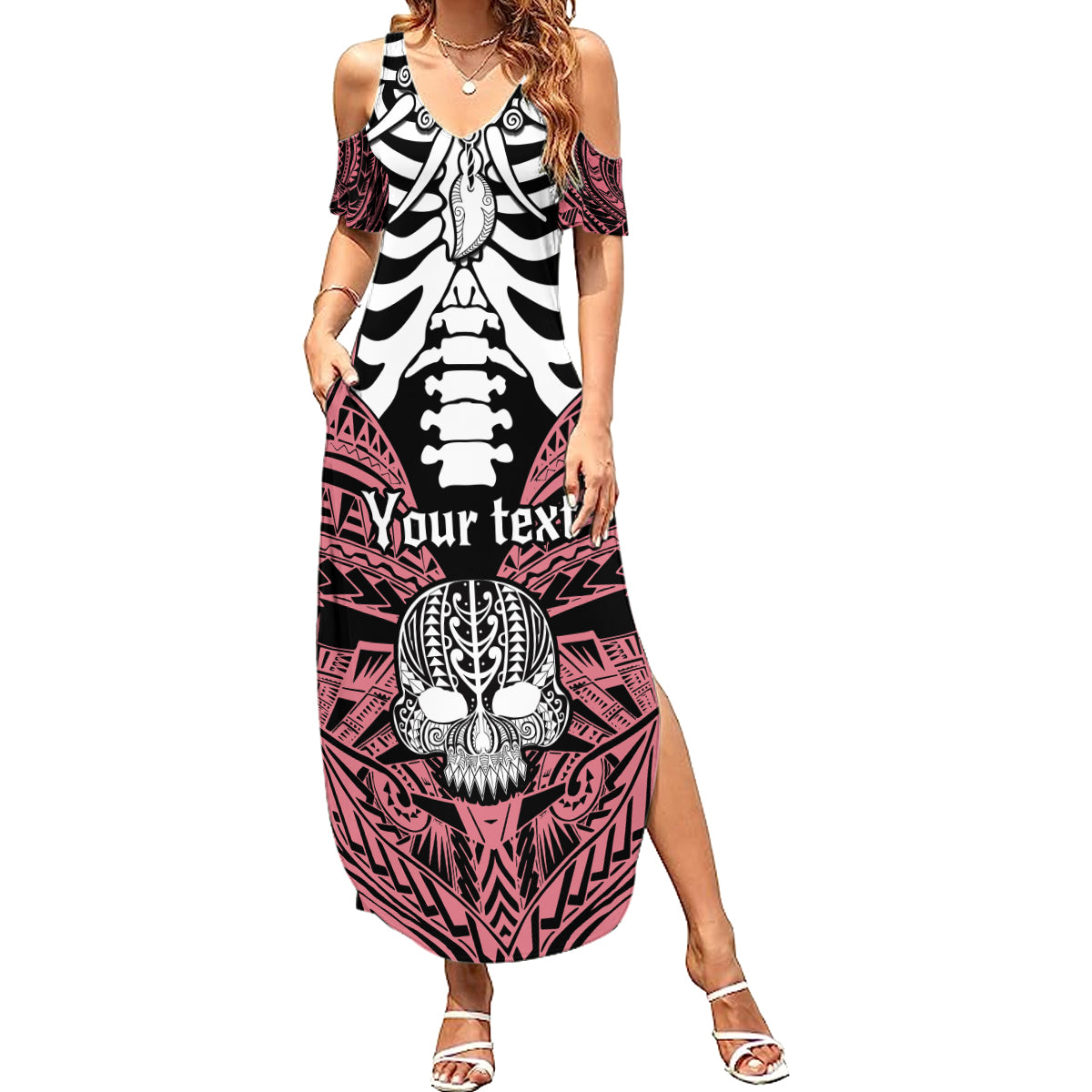 personalised-polynesia-skull-family-matching-summer-maxi-dress-and-hawaiian-shirt-with-boars-tusk-pink-arty-vibe