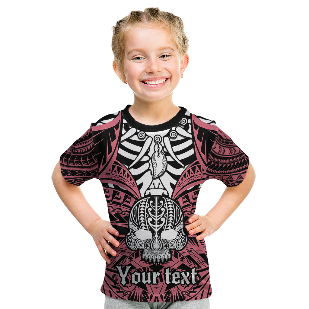 Personalised Polynesia Skull Kid T Shirt With Boars Tusk Pink Arty Vibe LT9 Pink - Polynesian Pride