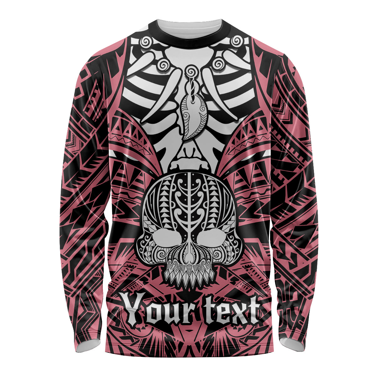 personalised-polynesia-skull-long-sleeve-shirt-with-boars-tusk-pink-arty-vibe