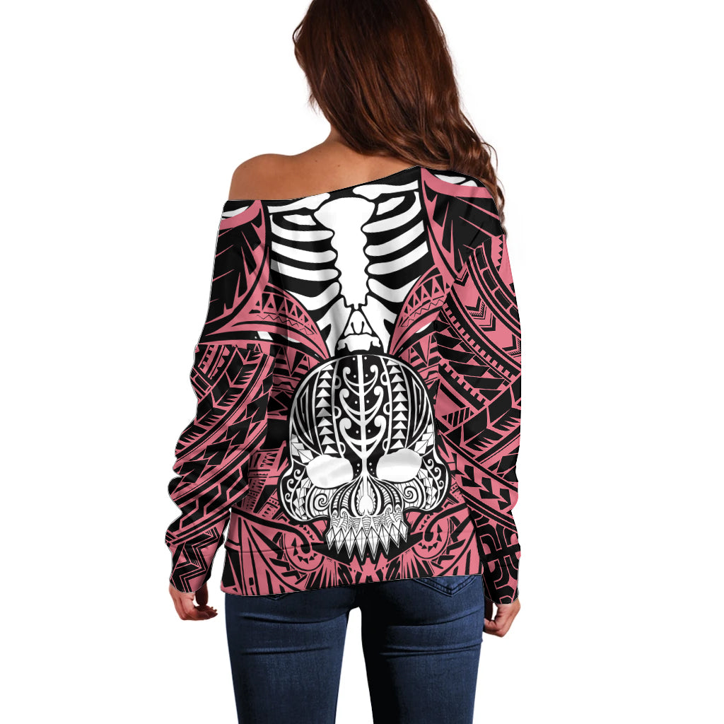personalised-polynesia-skull-off-shoulder-sweater-with-boars-tusk-pink-arty-vibe