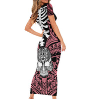 personalised-polynesia-skull-short-sleeve-bodycon-dress-with-boars-tusk-pink-arty-vibe