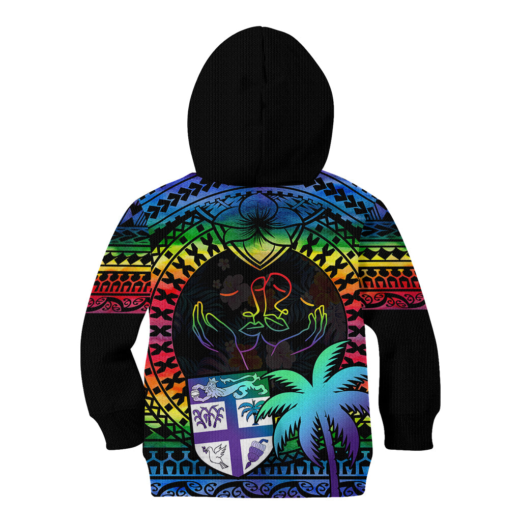 Fiji LGBT Kid Hoodie Love Is Love Tapa Pattern Rainbow Water Color LT9 - Polynesian Pride