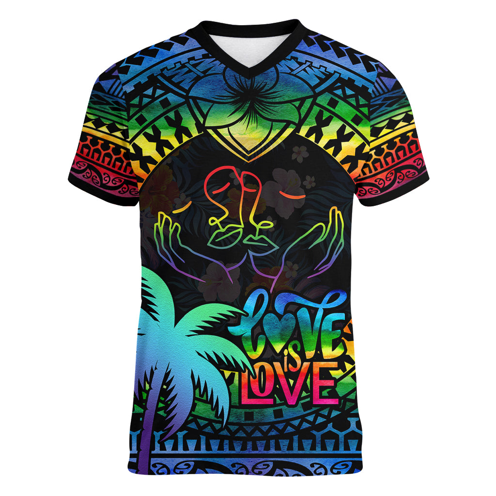 fiji-lgbt-women-v-neck-t-shirt-love-is-love-tapa-pattern-rainbow-water-color