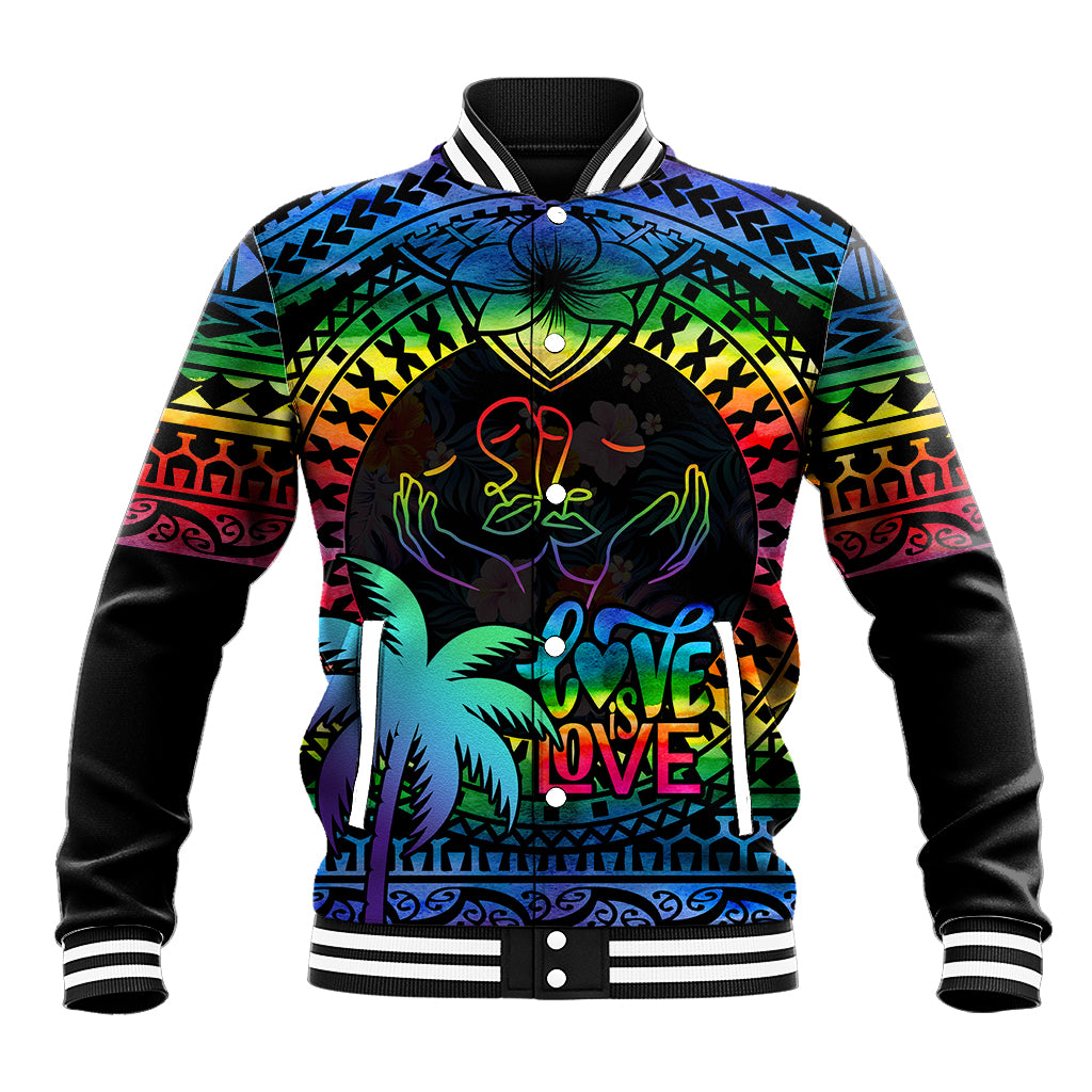 personalised-fiji-lgbt-baseball-jacket-love-is-love-tapa-pattern-rainbow-water-color