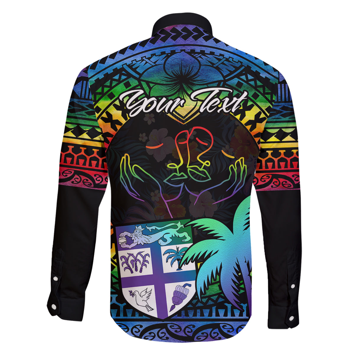 personalised-fiji-lgbt-family-matching-mermaid-dress-and-hawaiian-shirt-love-is-love-tapa-pattern-rainbow-water-color